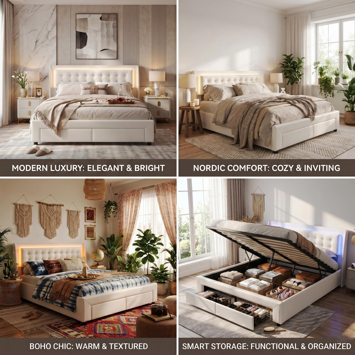 POLSTERBETT Chesterfield 180/200 cm mit Bettkasten & Schubladen Samtoptik Beige - Beige, Textil (180/200cm) - Creahappy