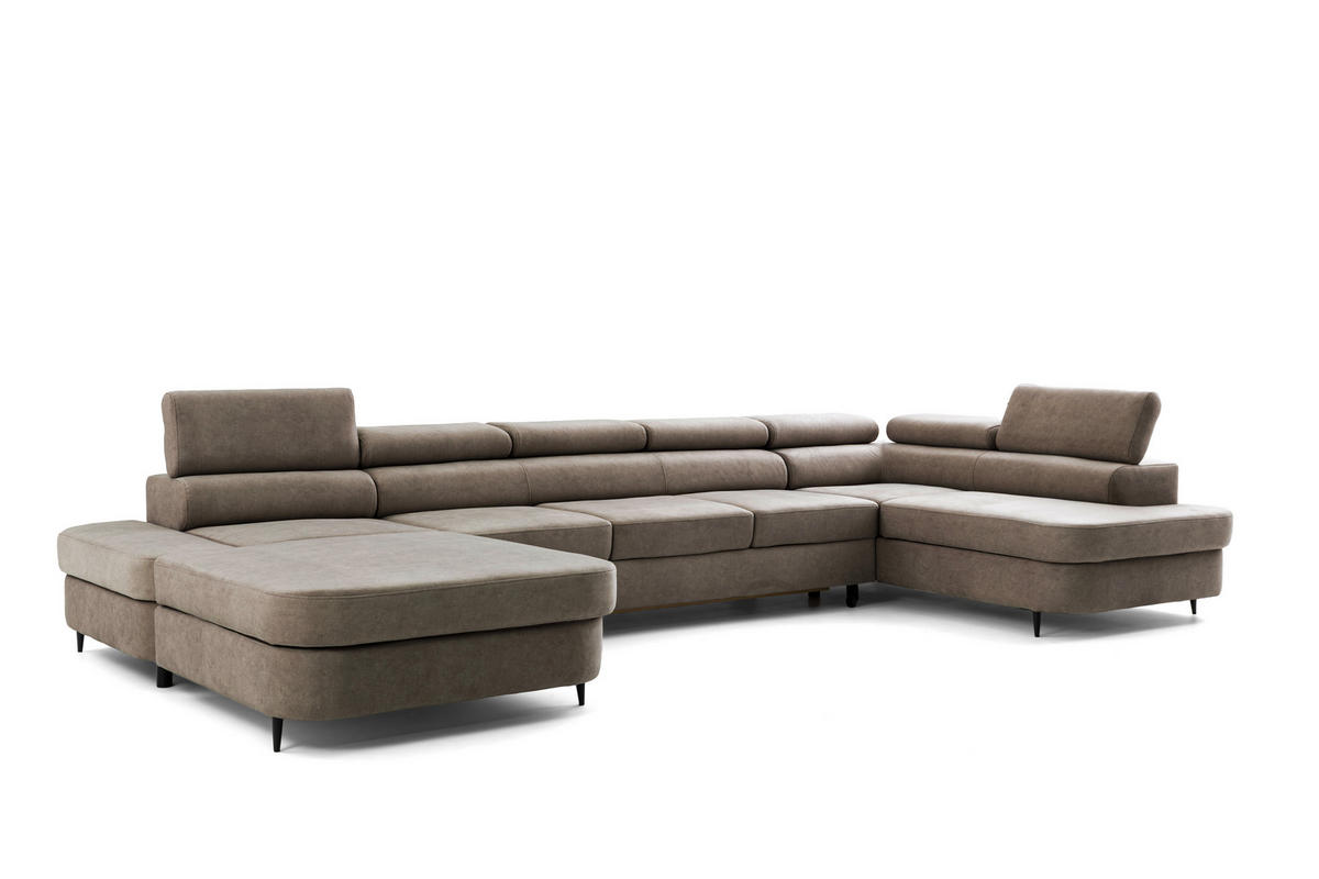 WOHNLANDSCHAFT PRIAM MAXI U – XXL Ecksofa U-form 400 cm inkl. Schlaffunktion, 2 Bettkästen & Kopfteilverstellung Braun - Taupe, Holz/Textil (400/91/203cm) - Muffo