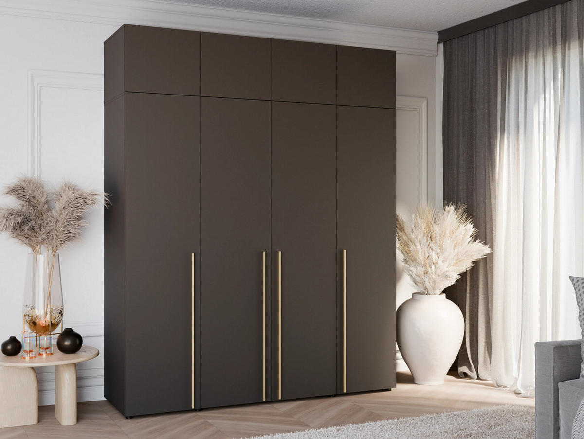 DREHTÜRENSCHRANK ARNI 4D (Schwarz Matt, Goldene Griffe, 200 cm) - Goldfarben/Schwarz, Holz/Holzwerkstoff (200/206/61cm) - Ravio