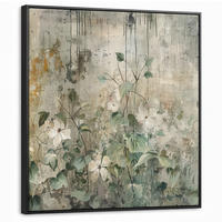 LEINWAND Bilder mit Rahmen - Blumen - Blätter - Abstrakt - Modern - 90x90 - Grau, Textil (90/90cm) - MuchoWow
