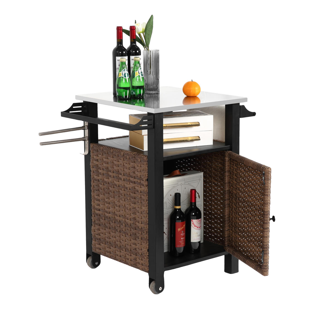 ZAHRADNÍ ODKLÁDACÍ STOLEK 76 cm, hnědý – venkovní servírovací vozík s nerezovou deskou a kolečky - hnědá, kov (57/76/85cm) - Urban Meuble