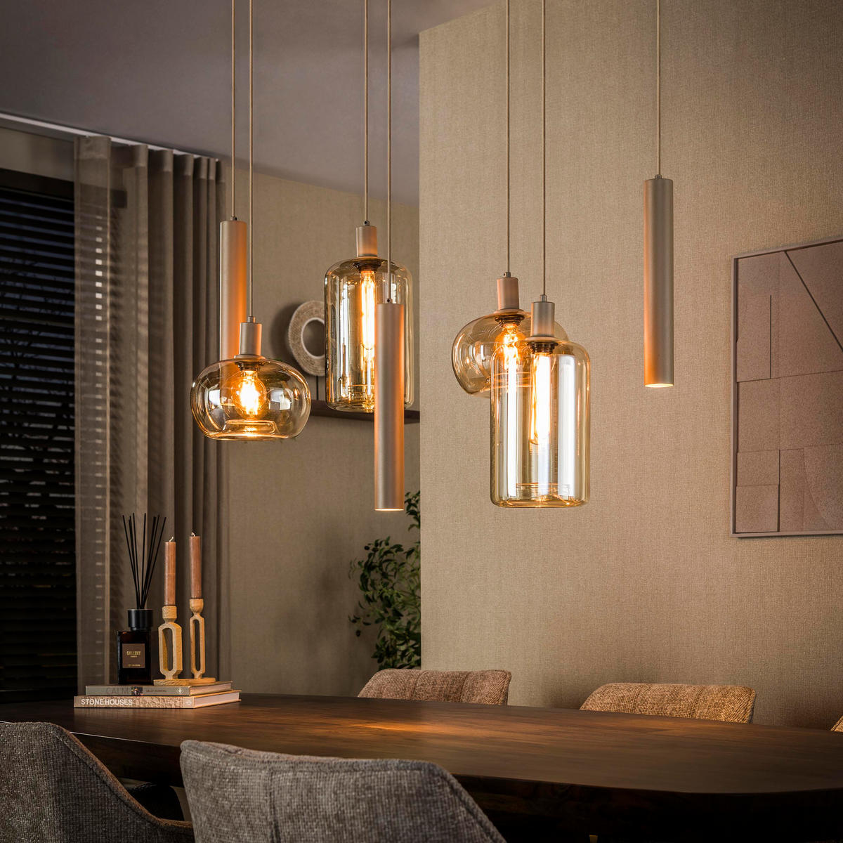 HÄNGELEUCHTE Serene Beige 45/110/150 cm - Beige, Glas (45/110/150cm) - Hoyz Collection