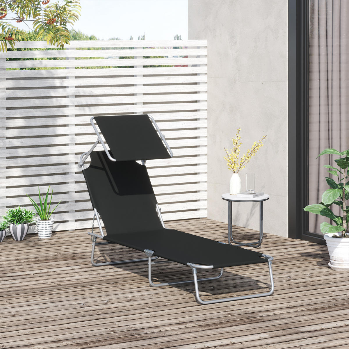 SONNENLIEGE mit Sonnenschutz, Schwarz - Schwarz, Textil/Metall (58/27/187cm) - Outsunny