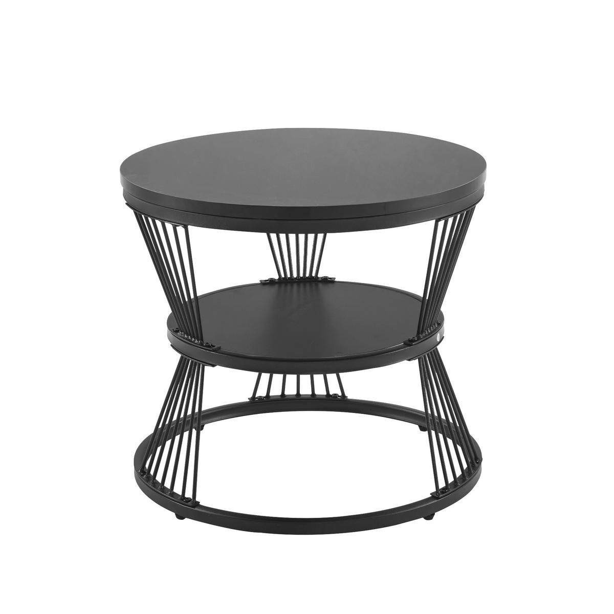 COUCHTISCH Set rund mit Hochglanz-Tischplatte marmoriert 70/70 cm und 45/45 cm schwarz - Schwarz, Holzwerkstoff (70/70/45.5cm) - OKWISH