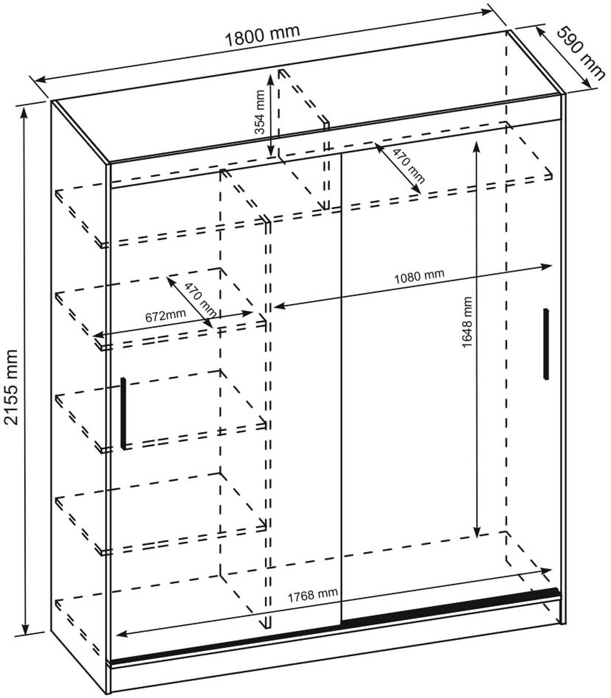 SCHIEBETÜRENSCHRANK Weiß - Weiß, Holzwerkstoff (215.5/180/59cm) - MebLocker