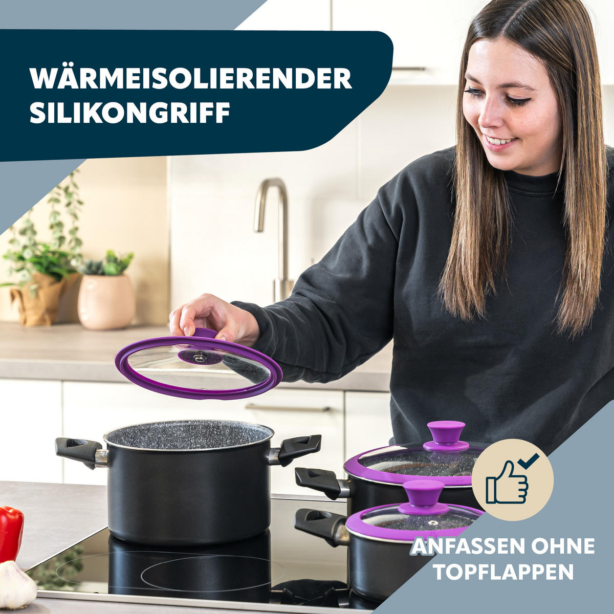 UNIVERSAL-GLASDECKEL 3er-Set, gelb - Violett, Glas (28/28/4cm) - bremermann