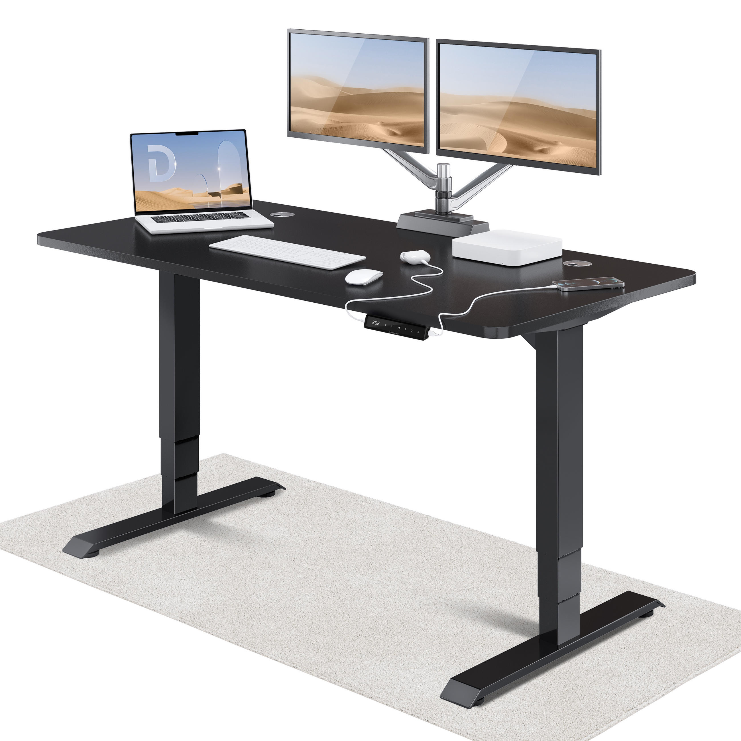 SCHREIBTISCH Elektrisch Höhenverstellbarer HomePro 160x80cm Schwarz/Schwarz mit Memory-Funktion, Anti-Kollisions Technologie - Schwarz, Holzwerkstoff (80/160/62cm) - Desktronic