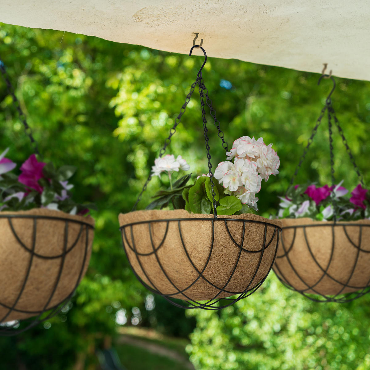 3XBLUMENAMPEL - Multicolor, Textil/Metall (31/50/31cm) - Relaxdays