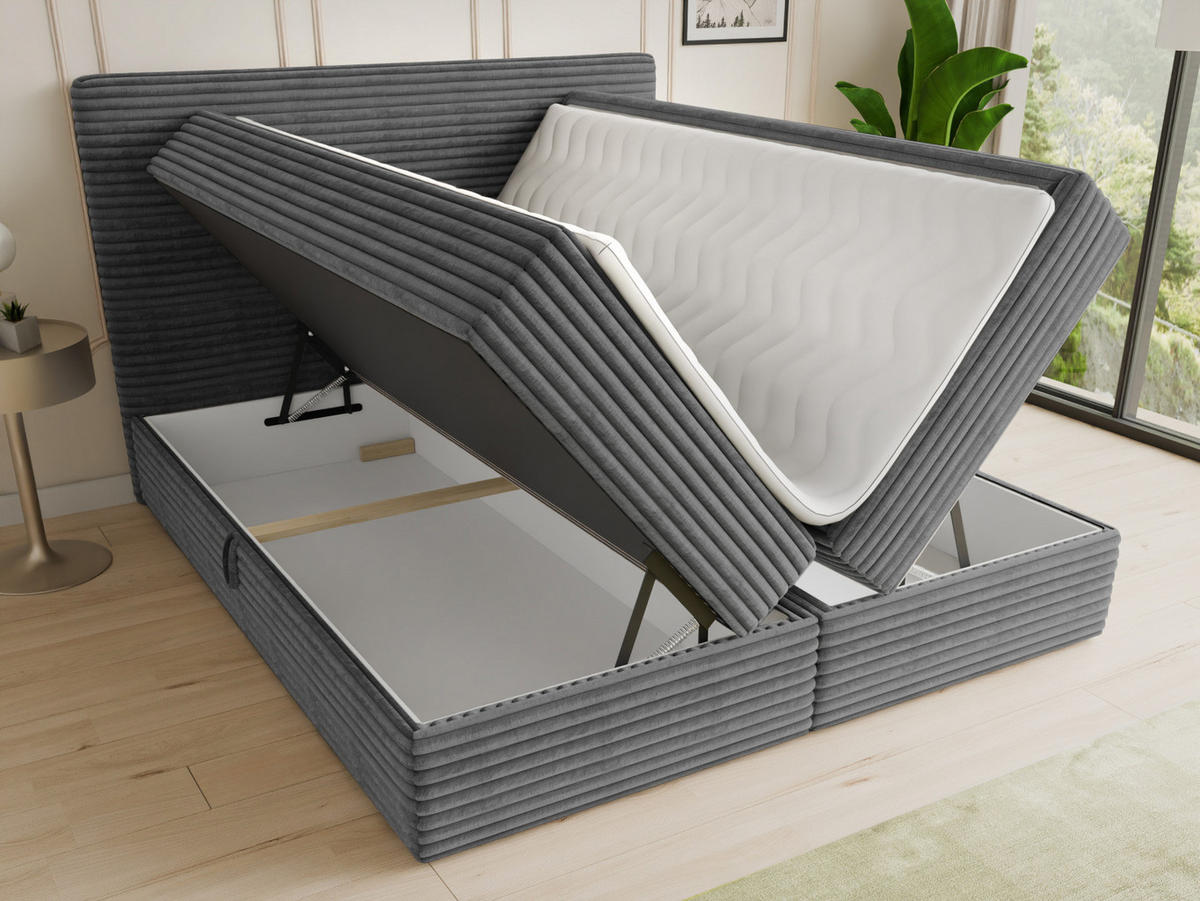 BOXBETT Mollo - 180x200 - dunkelgrau (Tilia 90, Cord) - Dunkelgrau/Schwarz, Holz/Holzwerkstoff (180/200cm) - Sofnet