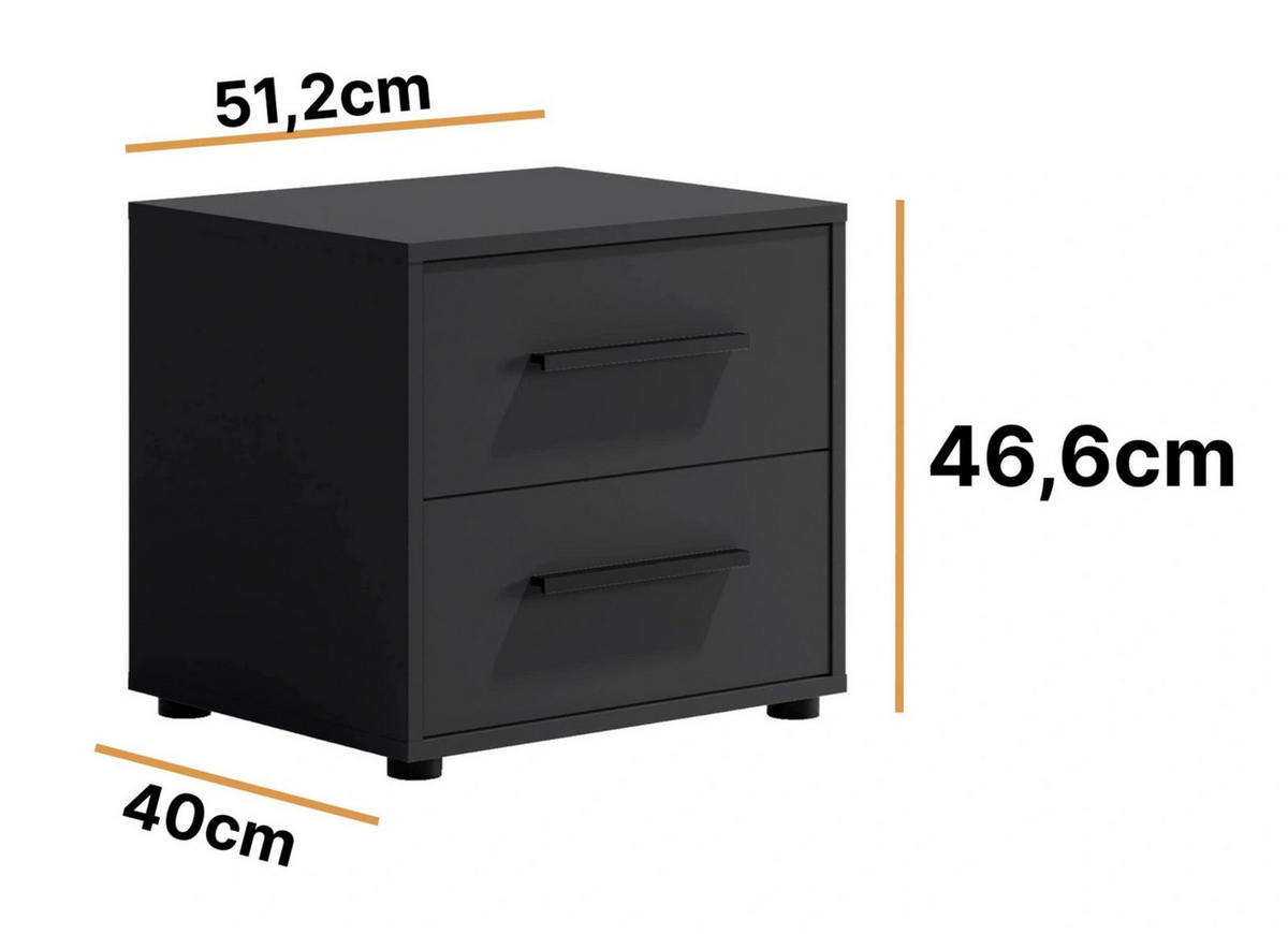 NACHTTISCH Schwarz Matt - Modena - Schwarz, Holzwerkstoff (51/47/40cm) - Ravio