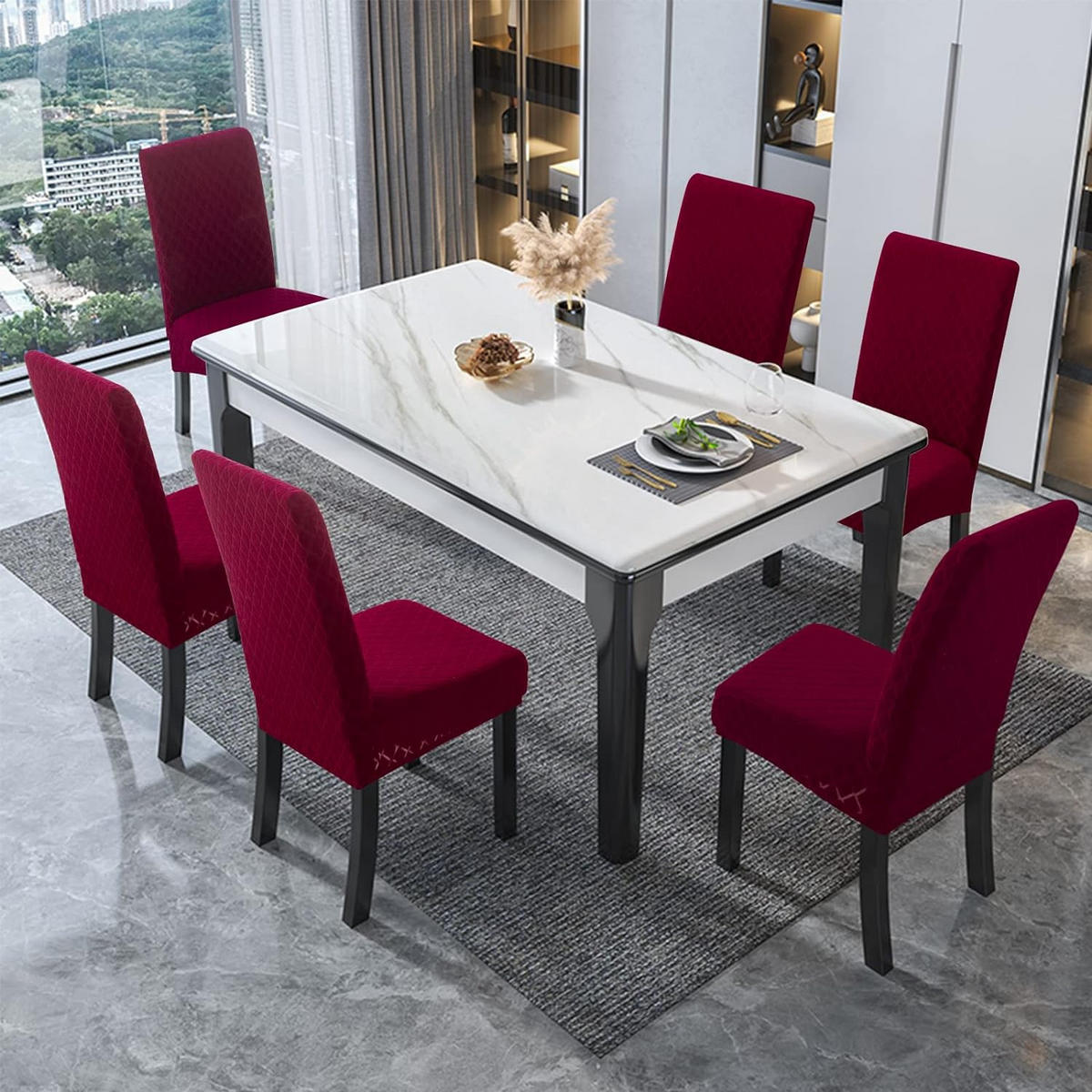 STUHLHUSSE Premium Wasserdicht Stretch Stuhlbezug Bordeauxrot 2 Stück - Weinrot, Textil (45/45cm) - Kaket