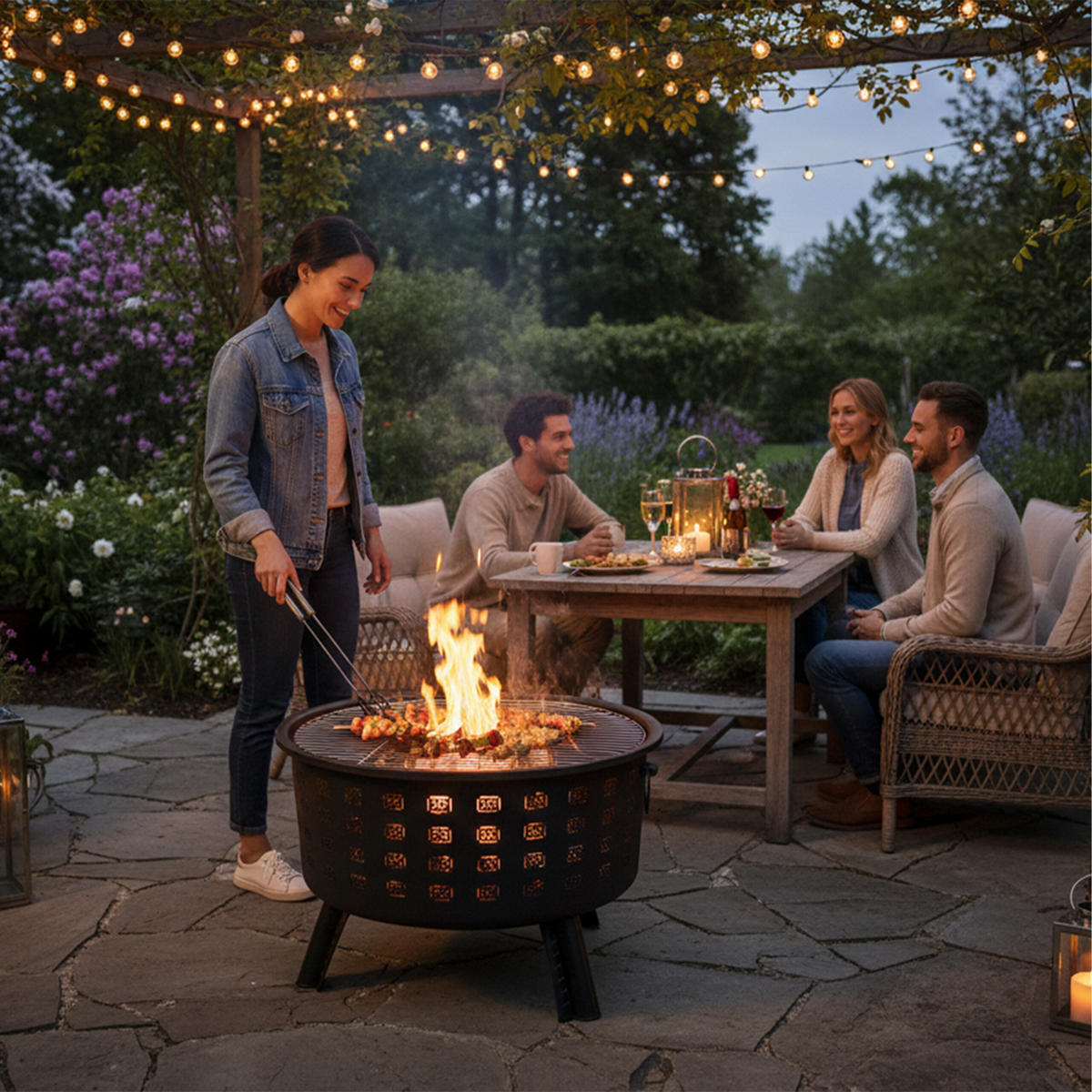 FEUERSCHALE - Schwarz, Metall (66/62/66cm) - Relaxdays