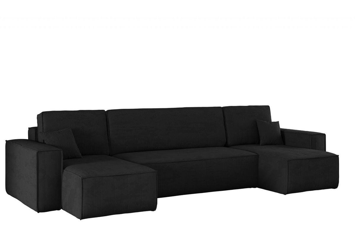ECKSOFA Mit Schlaffunktion Und Bettkasten BEST Dicker Cord Poso Schwarz - Schwarz, Holz/Textil (312/142cm) - Kaiser Möbel