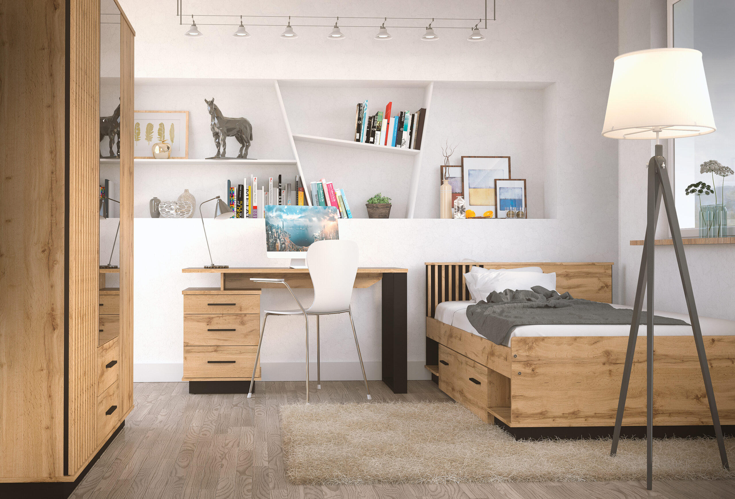 JUGENDZIMMER Lamelo in Eiche Wotan und Schwarz Matt 4 teilig - Braun, Holzwerkstoff (120/200/80cm)