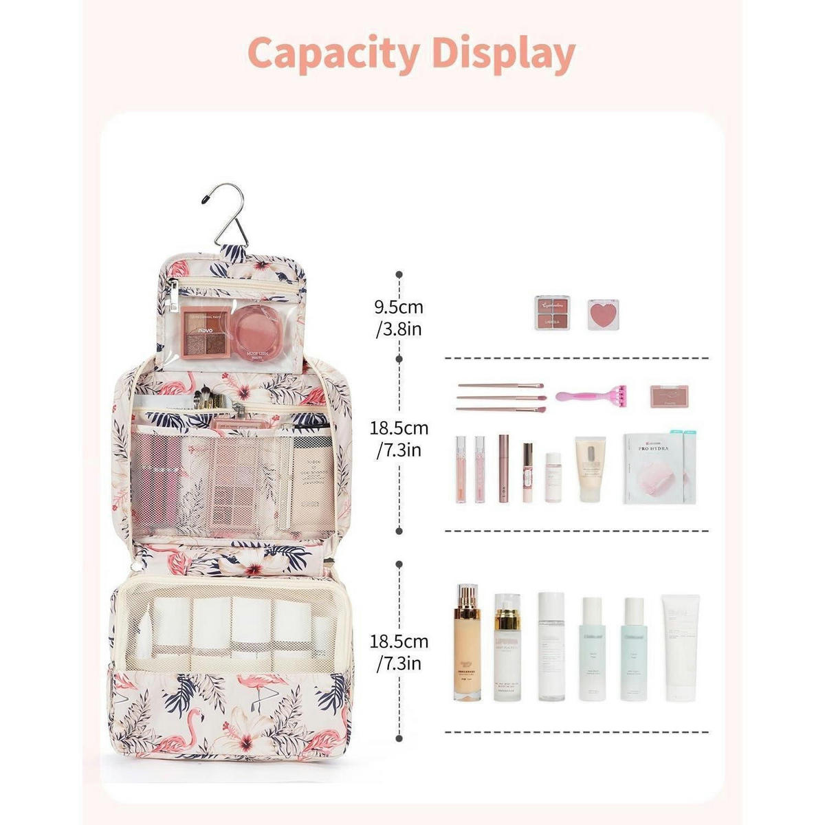 KULTURTASCHE mit Haken Beige Flamingo - Multicolor, Textil (5/1/5cm)