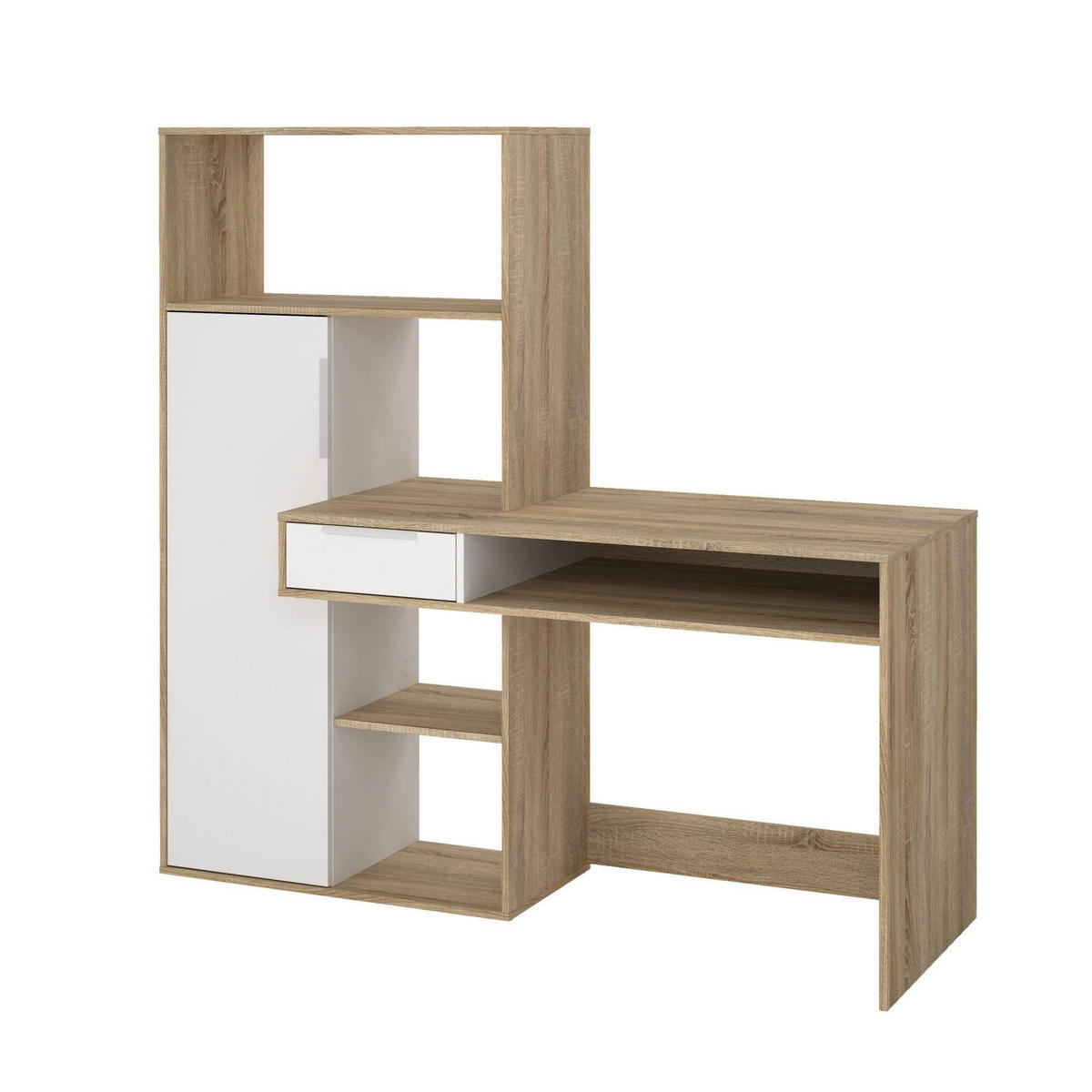 SCHREIBTISCH Eiche, Weiß 60.35/162.8/155.4 cm - Braun, Holzwerkstoff (60/163/155cm) - DMORA