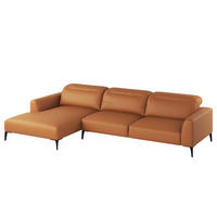 ECKSOFA mit Longchair - Cognac/Schwarz, Leder/Metall (328/180cm) - home24