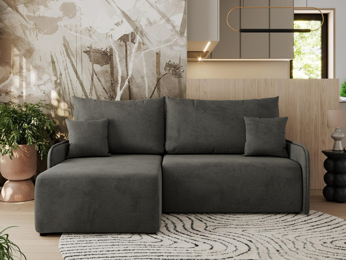 ECKSCHLAFSOFA ARPA L Dunkelgrau Velvet - links - Dunkelgrau/Schwarz, Kunststoff/Textil (198/150cm) - MKS