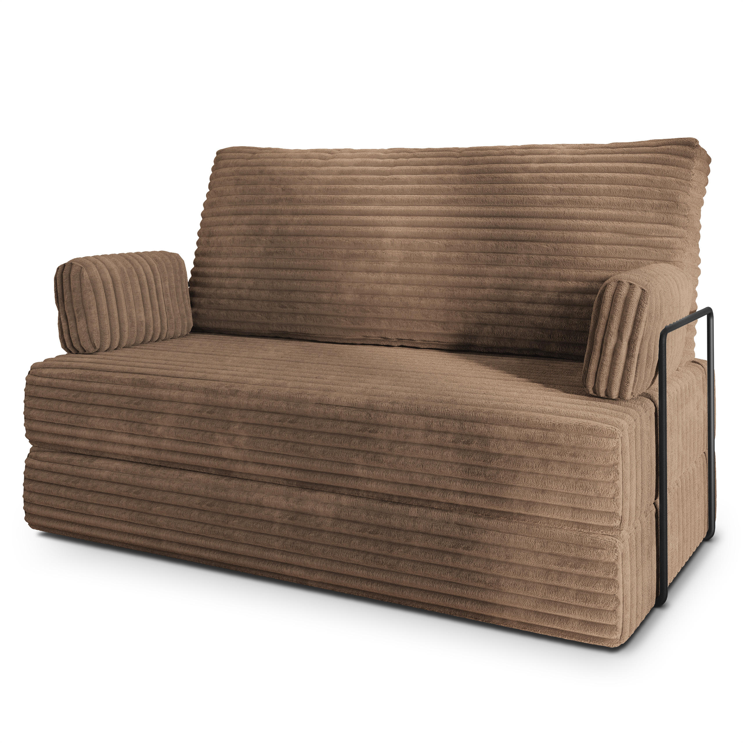 BETTSOFA LADIA aus Schaumstoff Kordstoff Beige Schlaffunktion - Beige, Textil (140/86/60cm) - MASSENO