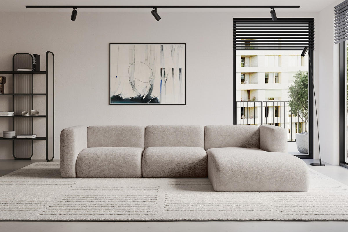 ECKSOFA Ottomane Rechts MIRA-L2 318x179x89 Hellgrau Velours - Hellgrau/Schwarz, Holzwerkstoff/Kunststoff (318/179cm) - ALTDECOR