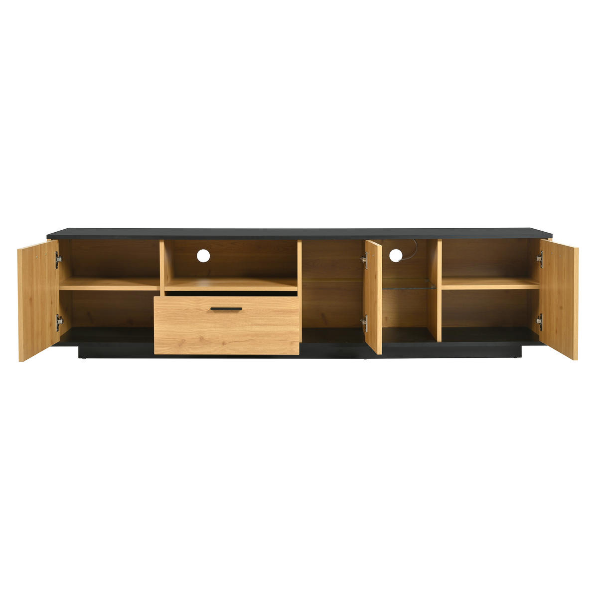 TV-SCHRANK 180/37/45 cm Schwarz Holz mit LED, 3 Türen und 1 Schublade - Schwarz, Holzwerkstoff (180/45/37cm) - Oxeza