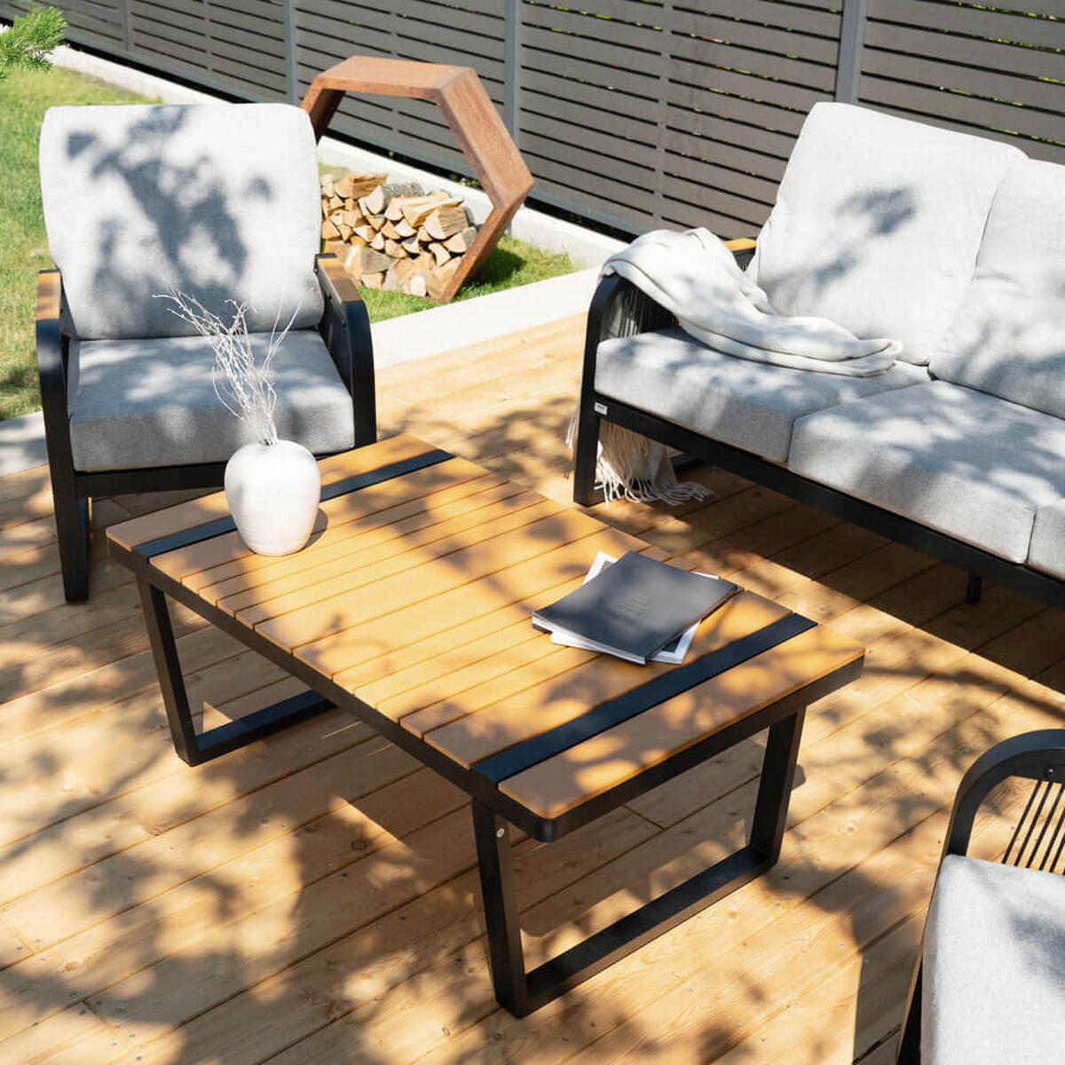 GARTENLOUNGE Aluminium MARABA - Für 5 Personen - Schwarz, Kunststoff/Metall - Home Deluxe