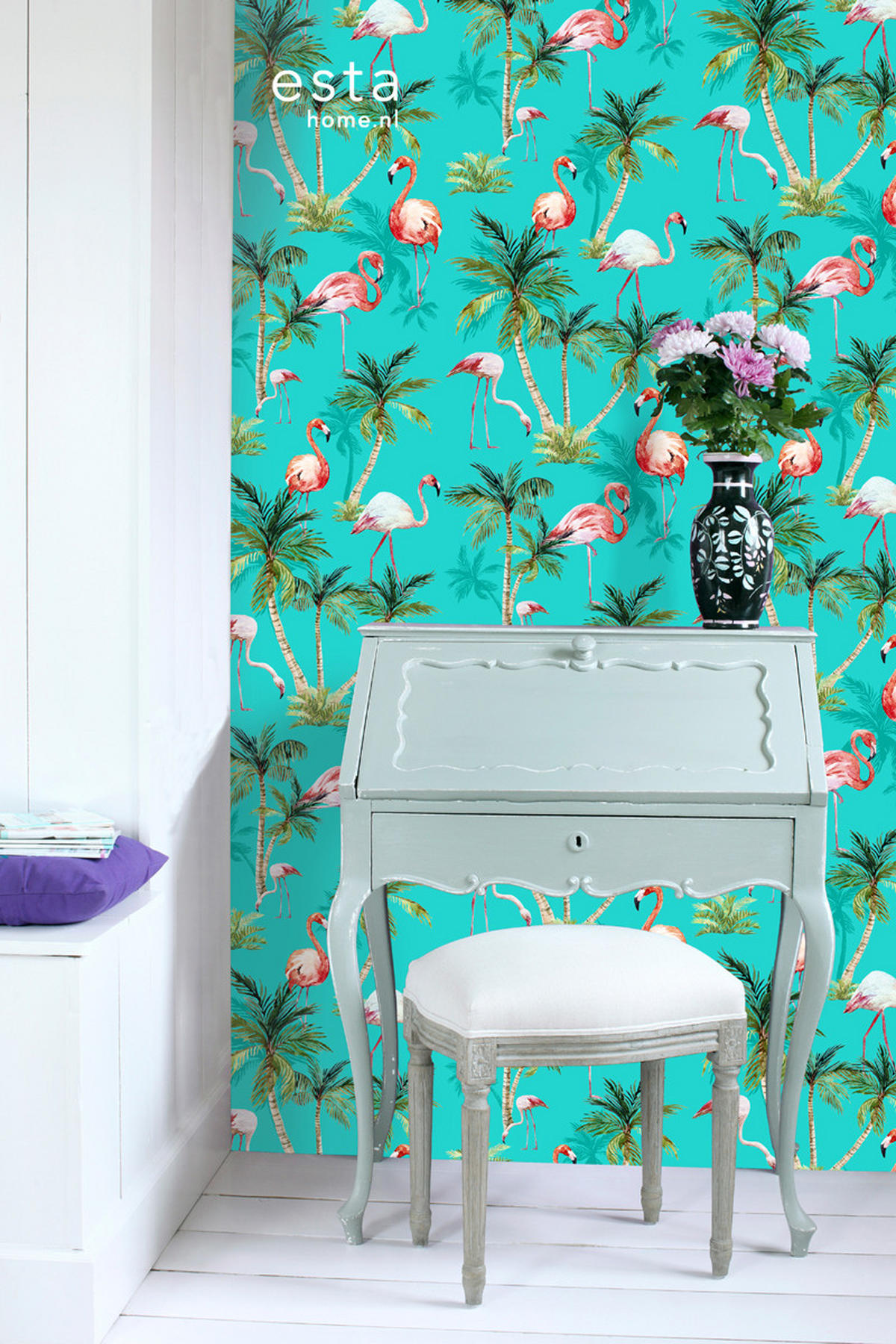 XXL-VLIESTAPETE Flamingos 50 x 900 cm - Türkis, Papier (50/900cm) - ESTAhome