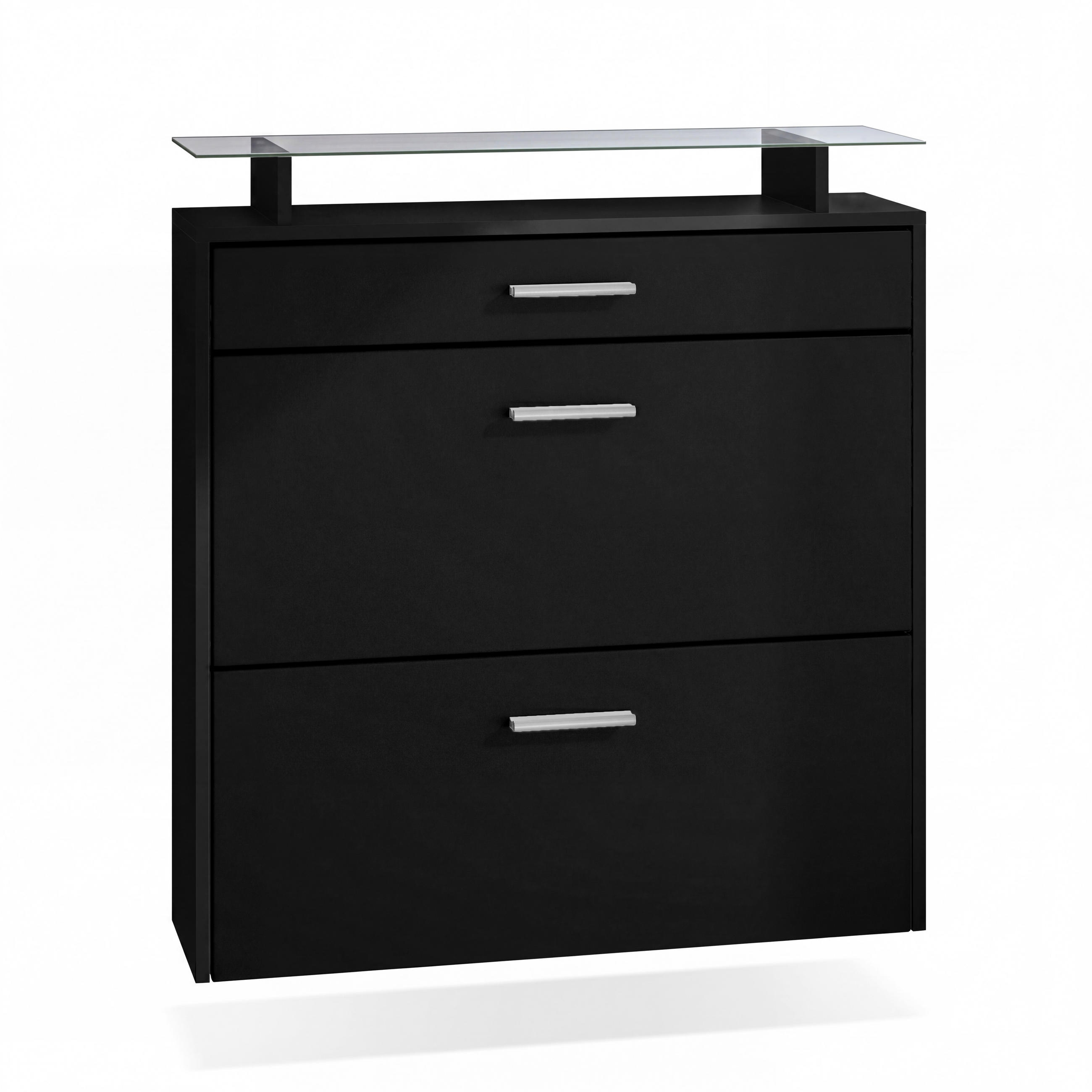 Vladon Schuhschrank Schwarz 89x96x23 cm