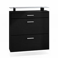 SCHUHSCHRANK Malea Front in Schwarz matt - Schwarz, Holzwerkstoff (89/96/23cm) - Vladon