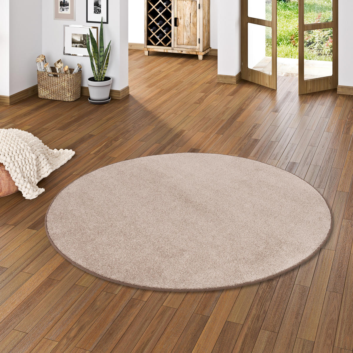 HOCHFLOR VELOURS TEPPICH LUNA RUND - Taupe, Textil (133/133cm) - Snapstyle