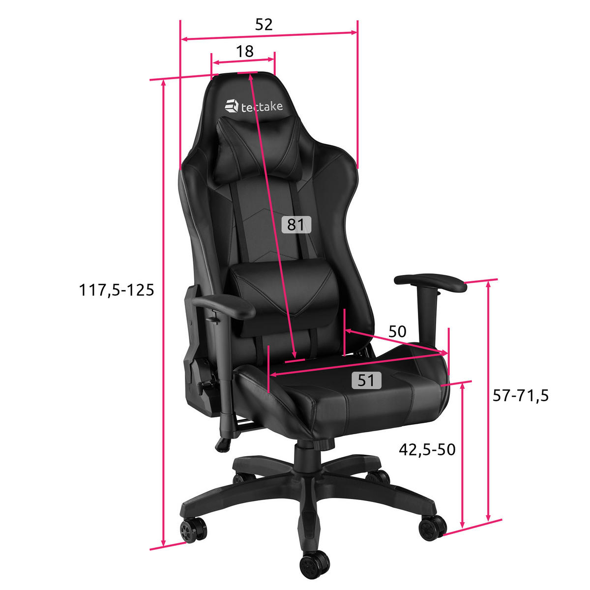 RACING-GAMINGSTUHL Twink,Belastbarkeit 120 kg,schwarz - Schwarz, Textil (68/125/69cm) - tectake