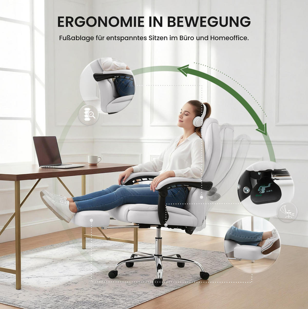 CHEFSESSEL Lederlook Weiß - Chromfarben/Weiß, Textil/Metall (67/114/64cm) - CLP