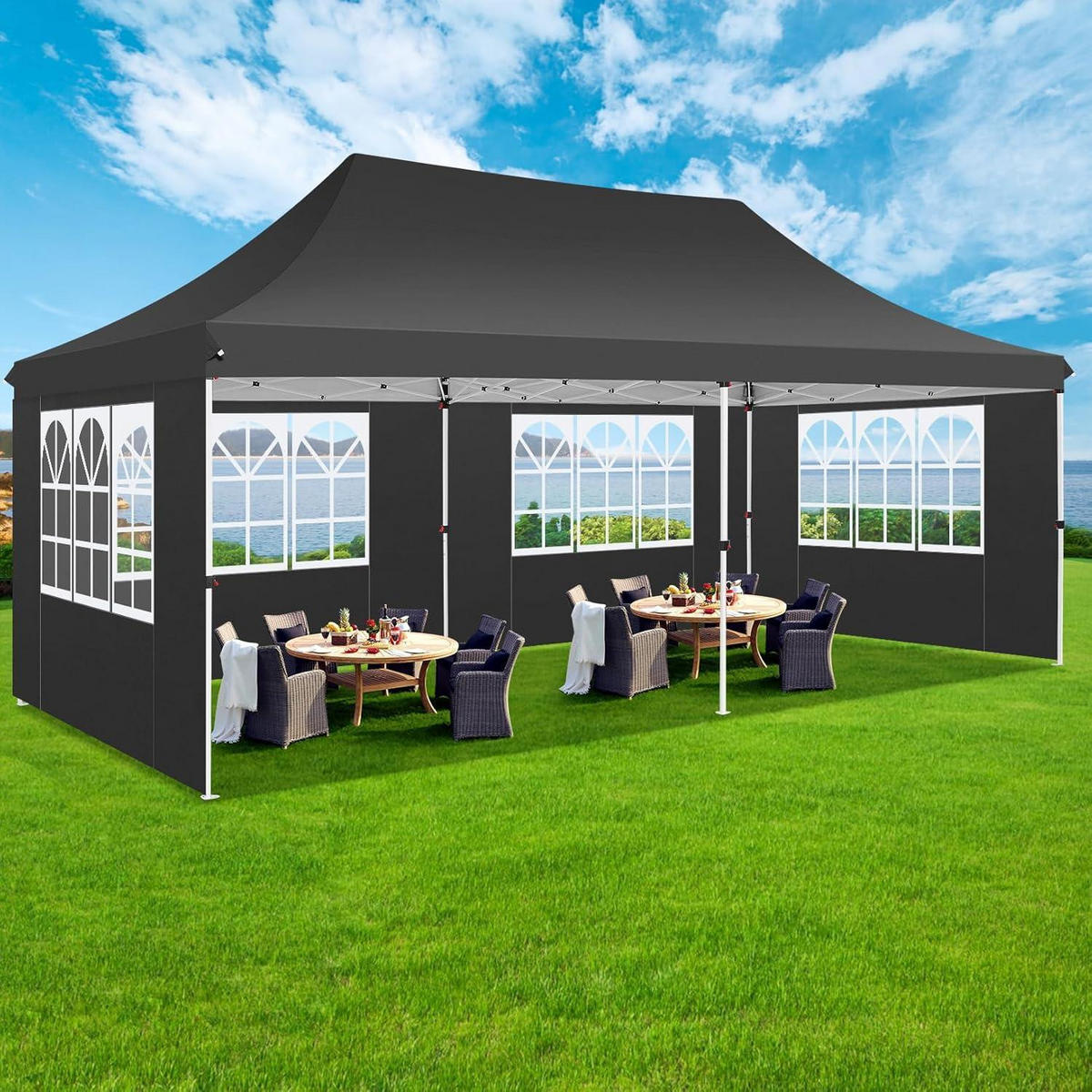 FALTPAVILLON 3x6m Wasserdicht Stabil Schwarz - Schwarz, Textil (299.7/294.6/599.4cm)