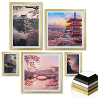 WANDBILDER 5er Set - 50x50 cm & 20x30 cm & 40x60 cm Goldrahmen - Fantasielandschaften Japans - Goldfarben, Kunststoff (40/60cm) - ArtPrintCave