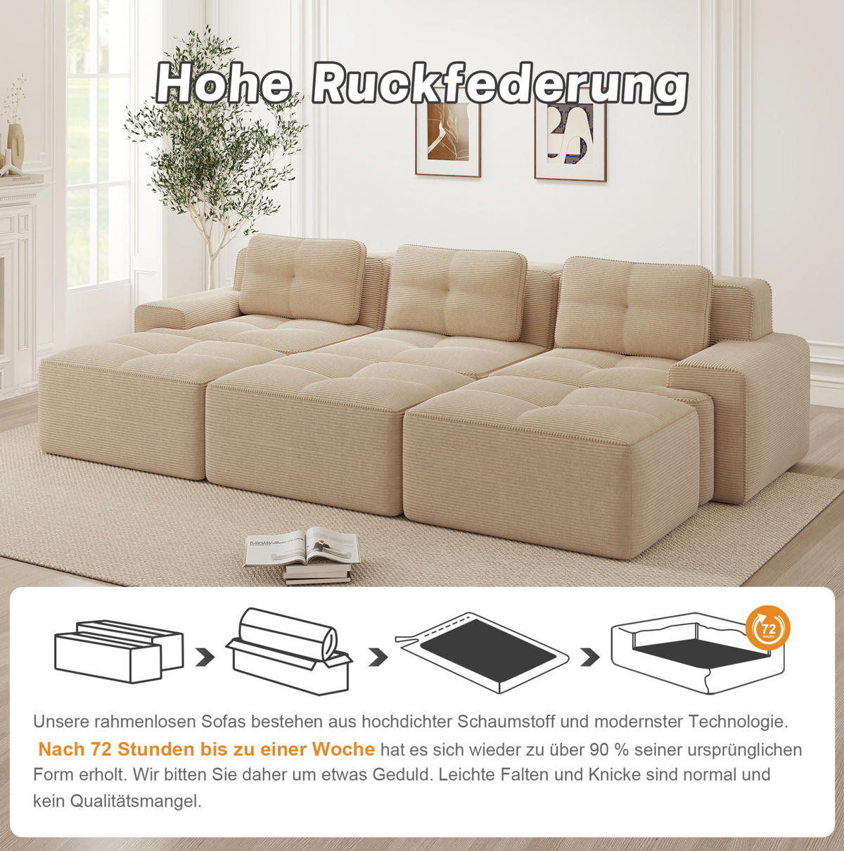 SCHLAFSOFA aus Cord in Beige 293x177x69 cm, modular mit 74 cm Sitztiefe - Beige, Textil (177/69/293cm) - IVMEU