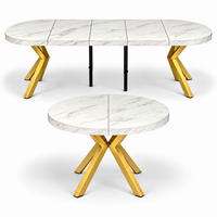 ESSTISCH rund ausziehbar 110/310/76 cm, Marmor, 54 cm Tischplatte + X Metallbeine Gold - Goldfarben/Hellgrau, Holzwerkstoff/Metall (110/310/76cm) - Damale Möbel