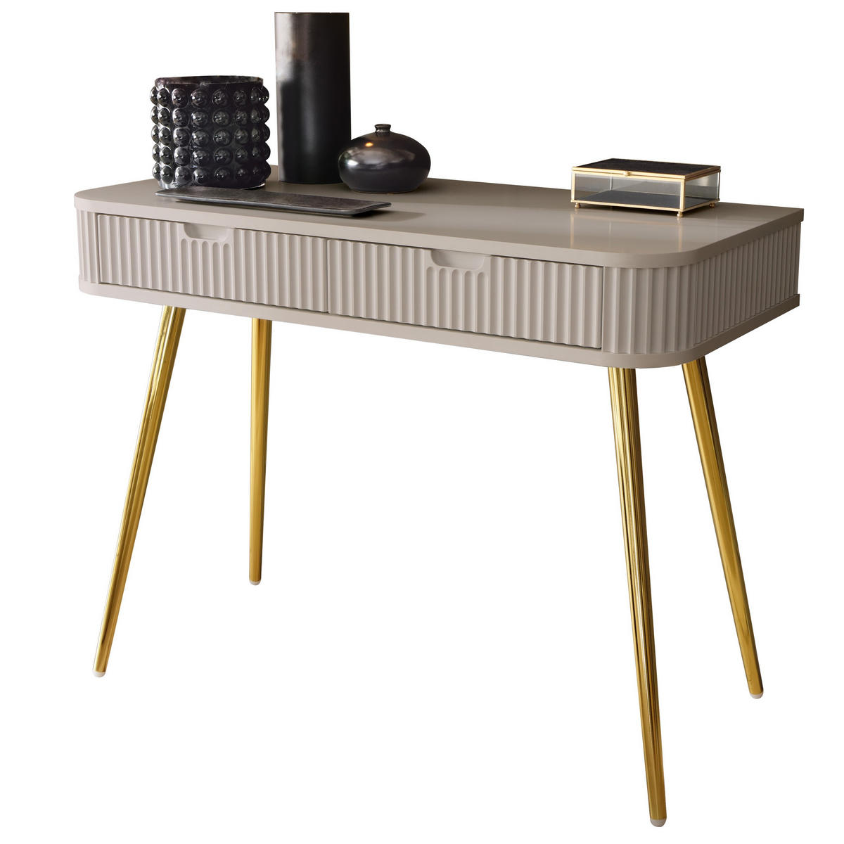 KONSOLENTISCH Zova Beige, Goldene Beine, Schminktisch mit Schubladen - Beige/Goldfarben, Holzwerkstoff/Metall (49/103/80cm) - Bettso