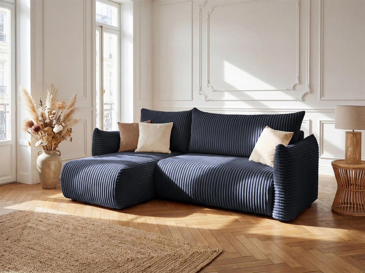 ECKSOFA Mailand Xs Mit Schlaffunktion - Dunkelblau, Holzwerkstoff/Textil (154/226cm) - Fun Möbel