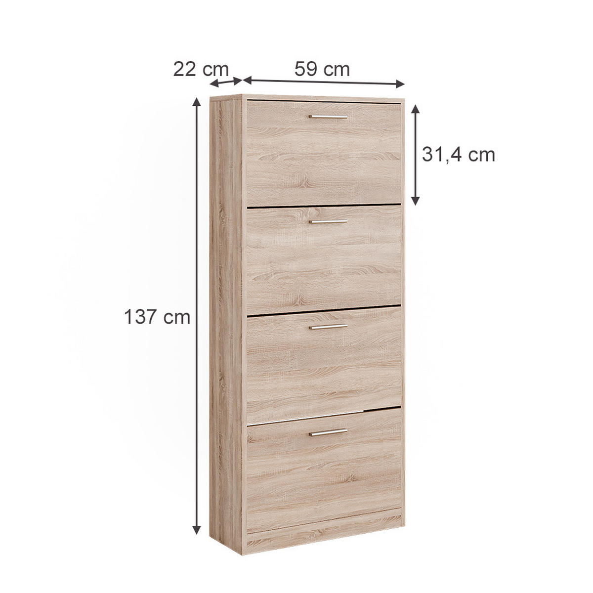 SCHUHKIPPER Gizmo Sonoma 59 x 137 cm mit 4 Fächern - Sonoma Eiche, Holzwerkstoff (59/137/22cm) - Vicco