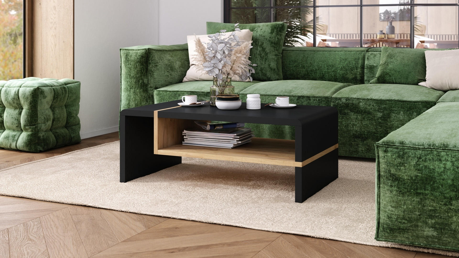COUCHTISCH rechteckig Schwarz matt - Eiche Gold 100/60/40 cm - Eichefarben/Schwarz, Holzwerkstoff (60/100/40cm) - designimpex