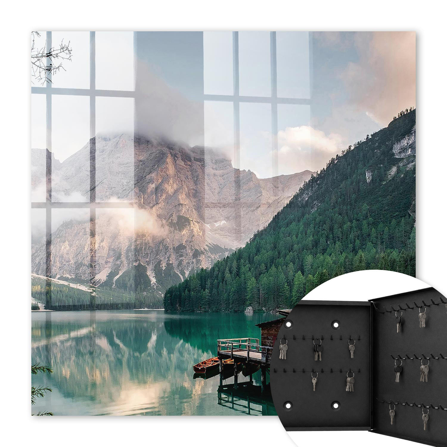 SCHLÜSSELBOX Schwarz 30x30 cm- Türöffnung nach rechts - Bergzauber - Grün, Metall (30/30/5cm) - TULUP