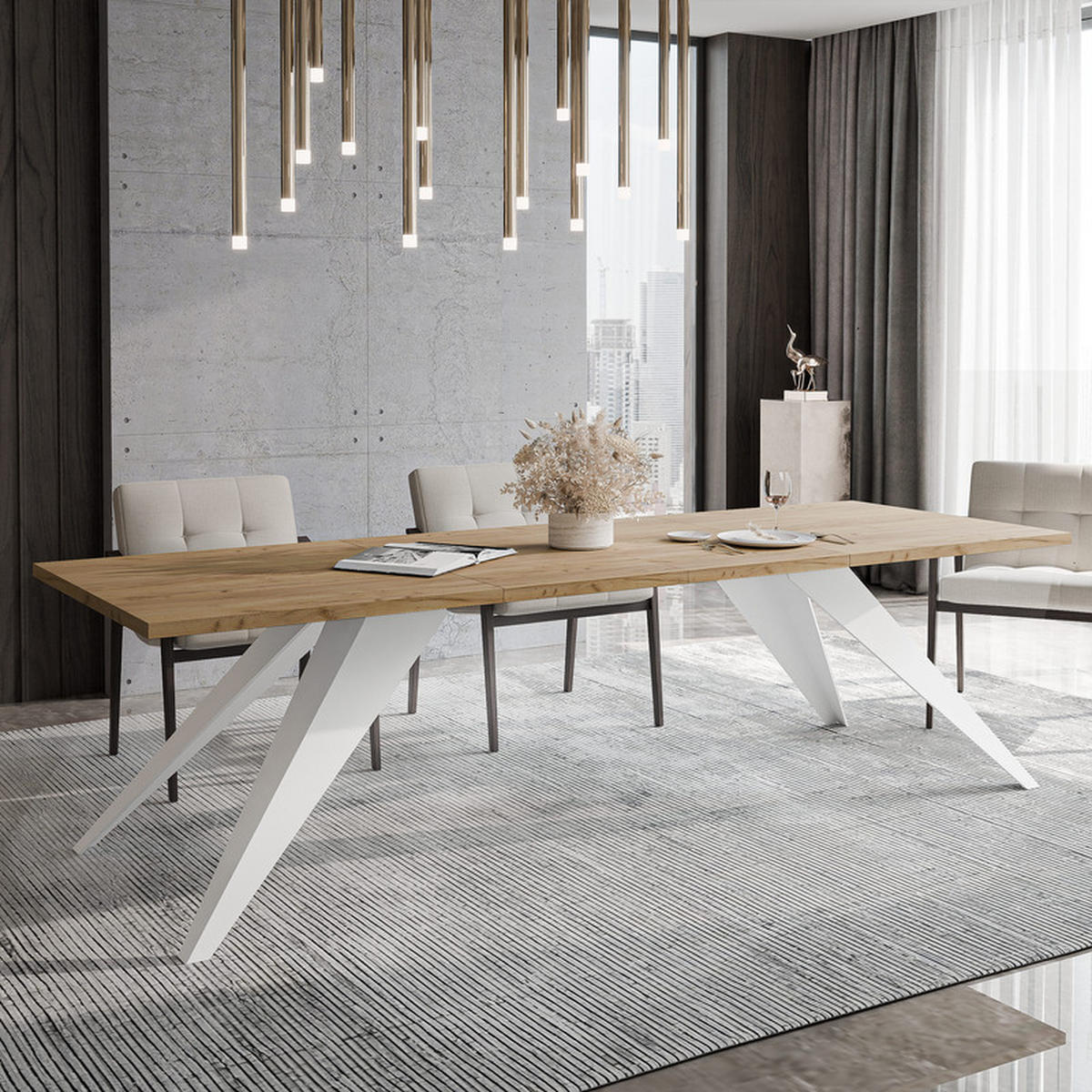 AUSZIEHTISCH XANDRO 140/80/76 cm mit Metallgestell, Weiß / Craft-Eiche - Eiche Wotan/Weiß, Holzwerkstoff/Metall (80/140/76cm) - Idohome