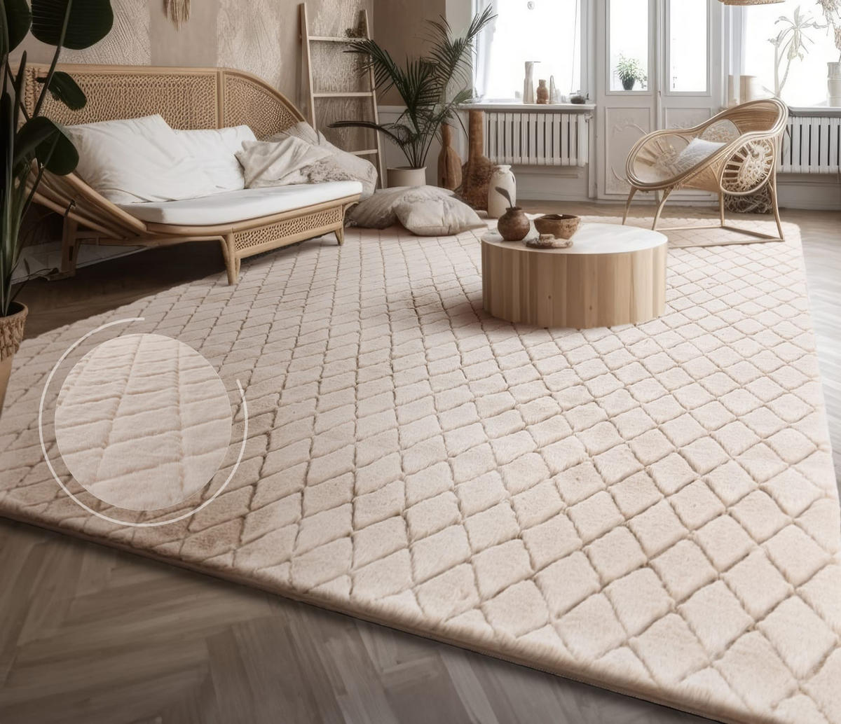 HOCHFLORTEPPICH Rauten Creme 120 x 160 cm - Creme, Kunststoff (120/160cm) - TT Home