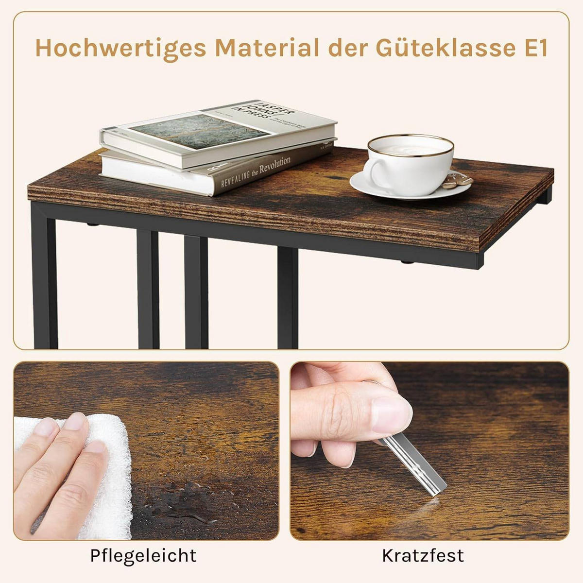 BEISTELLTISCH, Couchtisch C Form, 45 x 63,5 x 25 cm - Schwarz/Braun, Holzwerkstoff/Metall (25/45/63.5cm) - Woltu