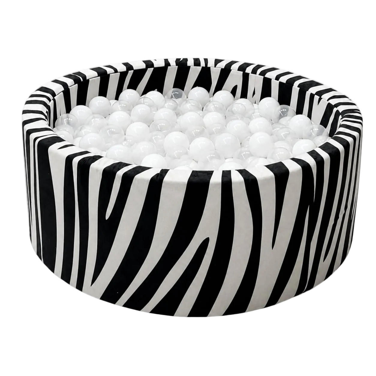 BÄLLEBAD für Kinder 90/30 cm, Rund, Zebra-Motiv, Schwarz-Weiß, inkl. 200 Bällen - Schwarz/Weiß, Textil (90cm) - Bees & Blooms