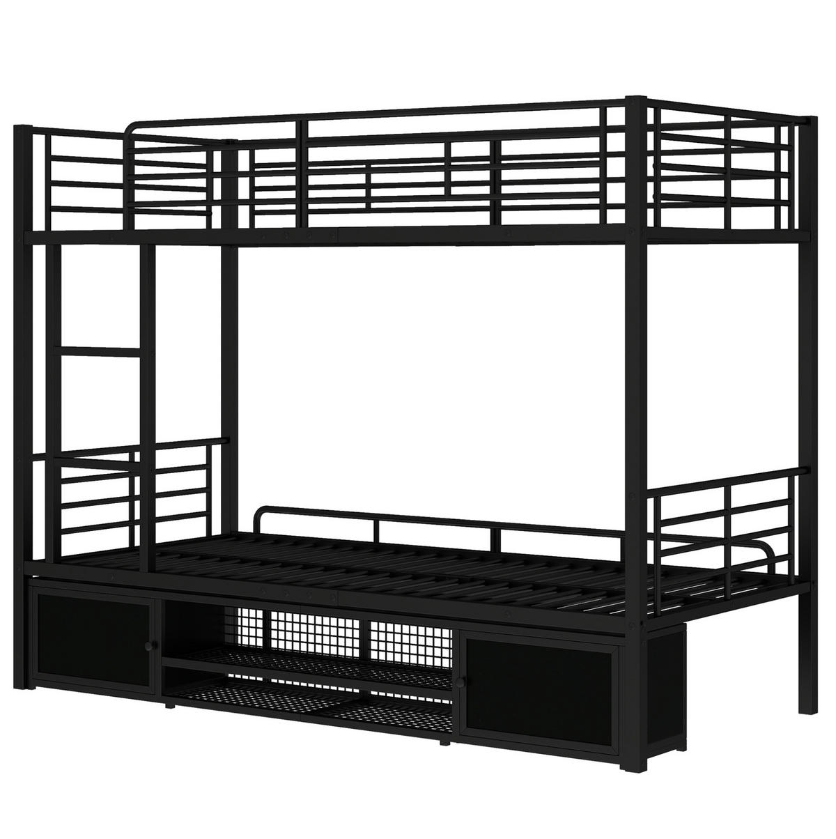 ETAGENBETT 90/200 cm in Schwarz mit Schuhablage und zwei Schränken - Schwarz, Metall (90/200cm) - OKMYHOME