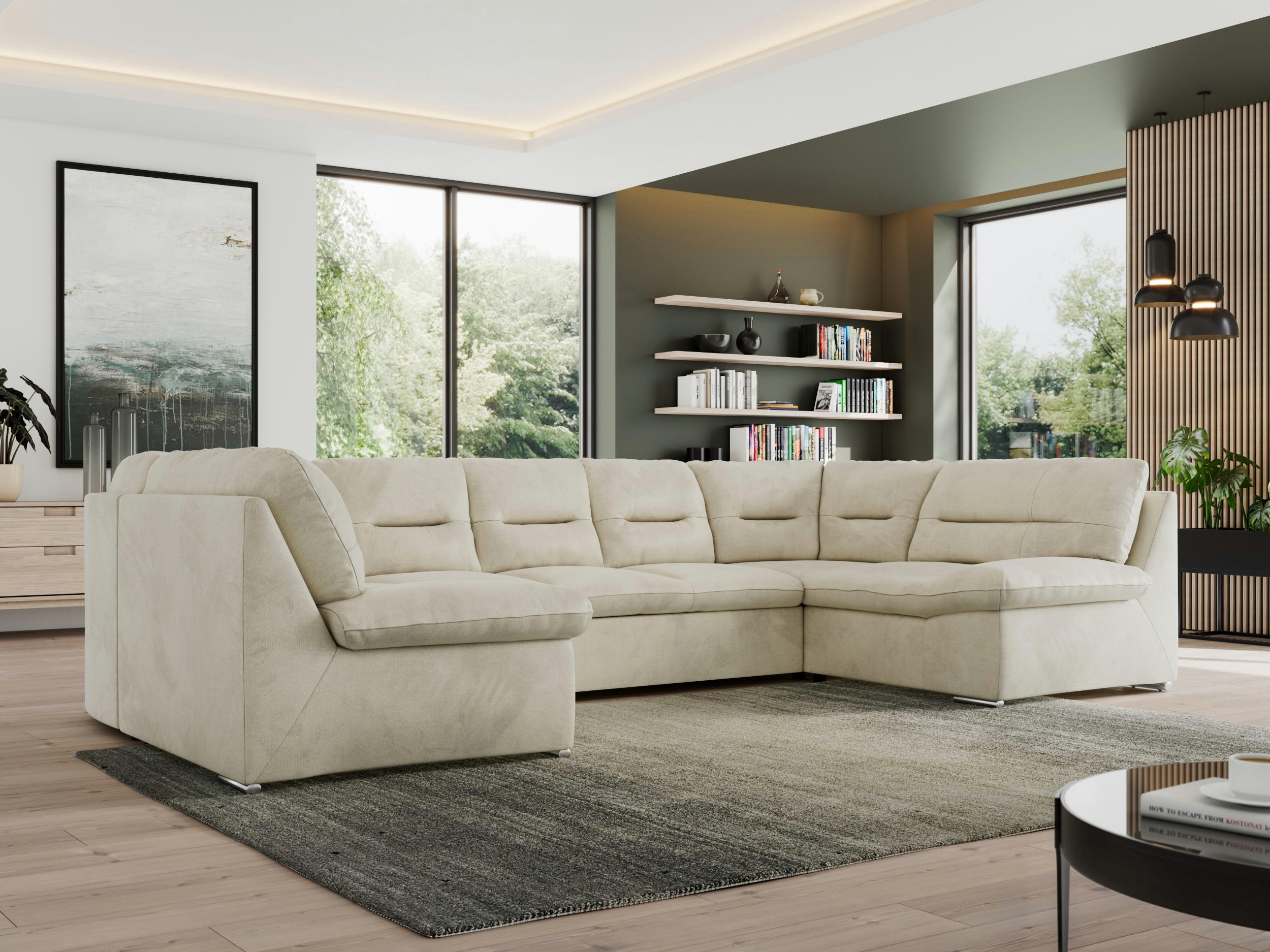 WOHNLANDSCHAFT MORBIDO U Beige Velvet - Beige/Silberfarben, Textil/Metall (340/93/206cm) - MKS