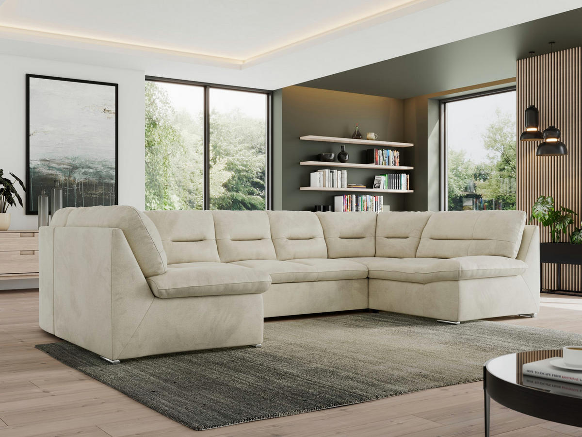 WOHNLANDSCHAFT MORBIDO U Beige Velvet - Beige/Silberfarben, Textil/Metall (340/93/206cm) - MKS