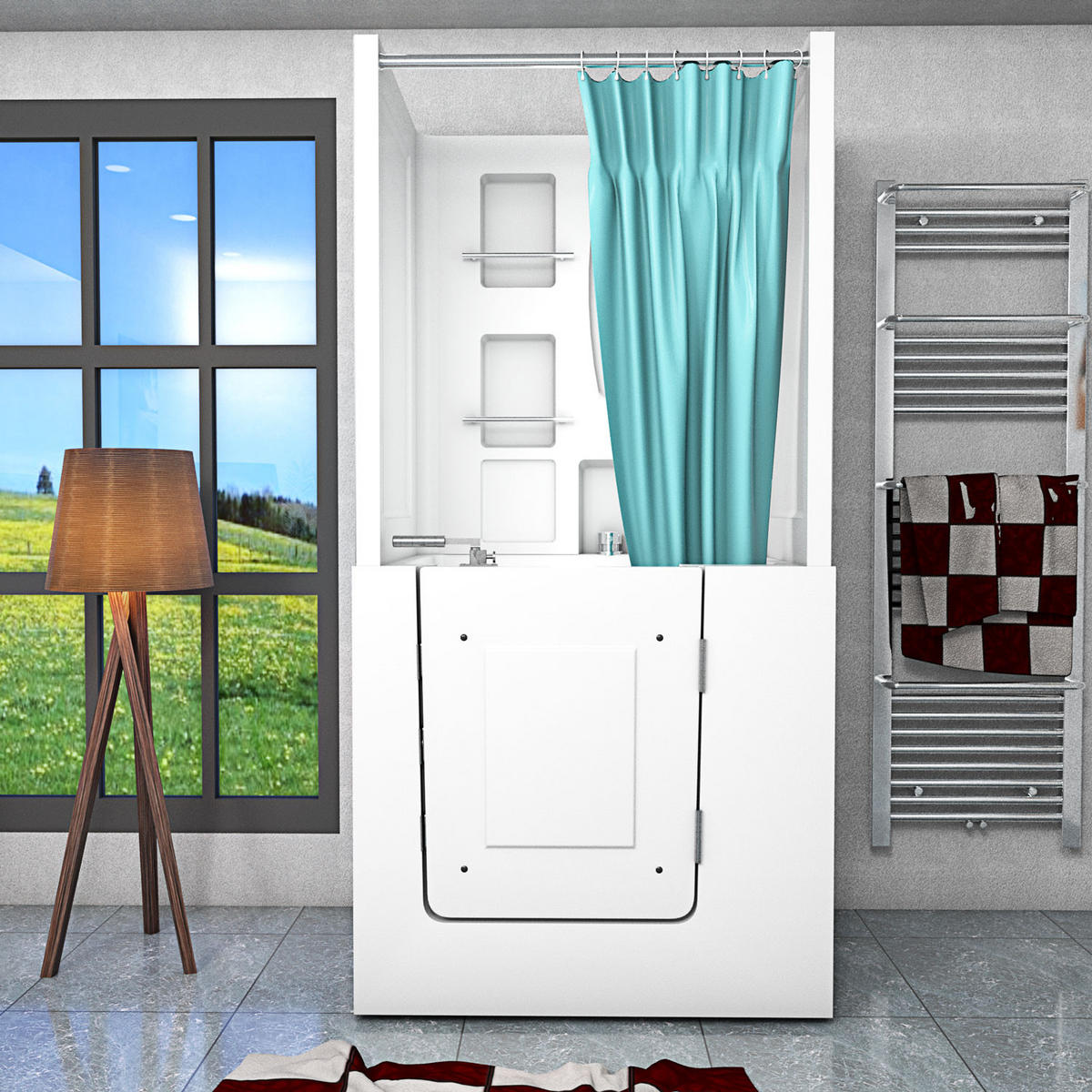 DUSCHE mit Sitzwanne und Tür S02D-B-R - Weiß, Glas/Kunststoff (100/78/205cm) - AcquaVapore by Sandra Jentho