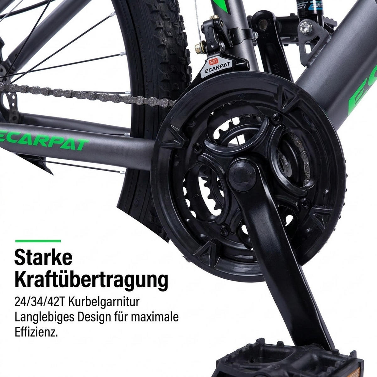 MOUNTAINBIKE 26 Zoll Schwarz + Grün, 21-Gang-Schaltung, Doppel-Scheibenbremsen, Carbonstahl - Grau, Metall (20cm) - Oxeza